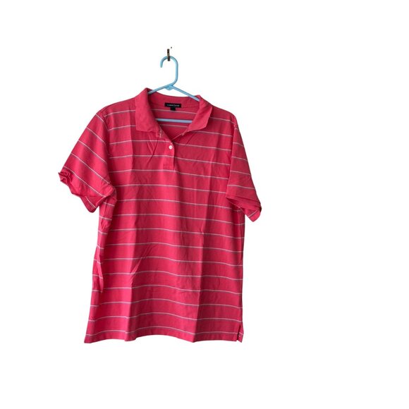 Lands End Pink & White Striped Polo Shirt 1X Cotton Womens Size 16W-18W - Picture 1 of 9
